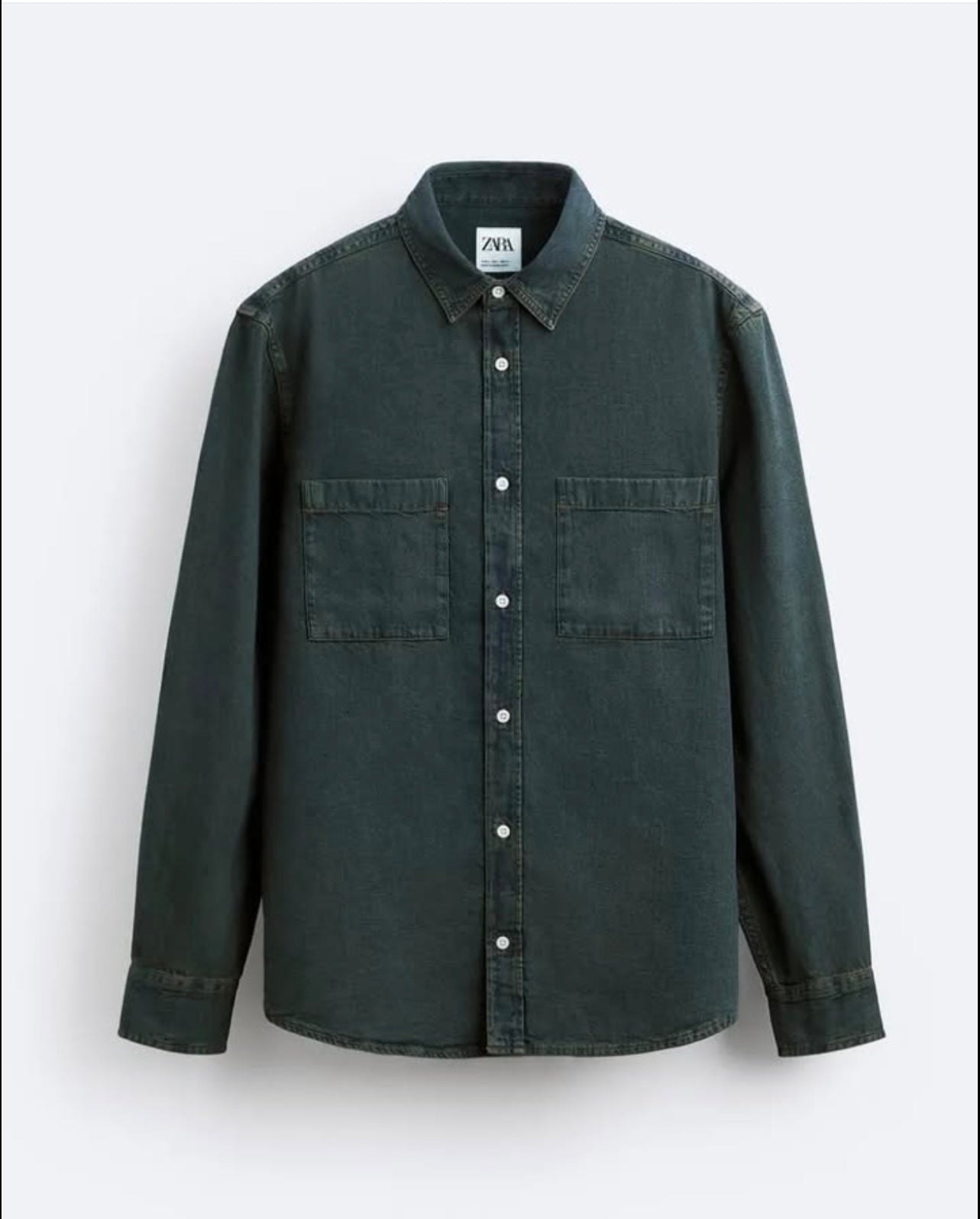 Zara Denim Shirt in Green/ Blue Wash