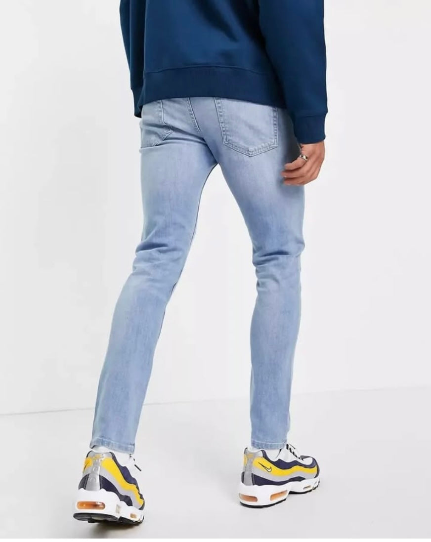 Topman Skinny Fit Stretch Denim in Blue Wash
