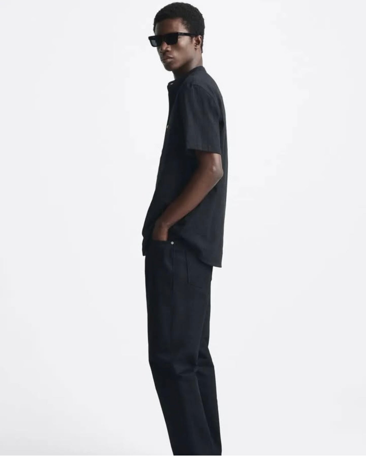 Zara Cotton Shirt With Creased Effect in Black