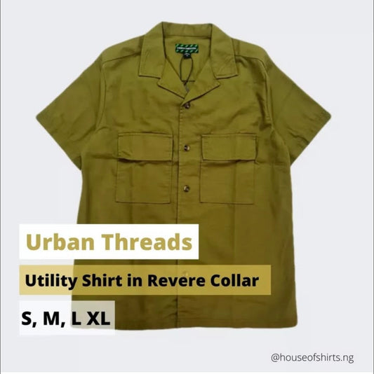 Urban Thread Regular Fit Army Green Cotton Short Sleeve Shirt in Revere Collar