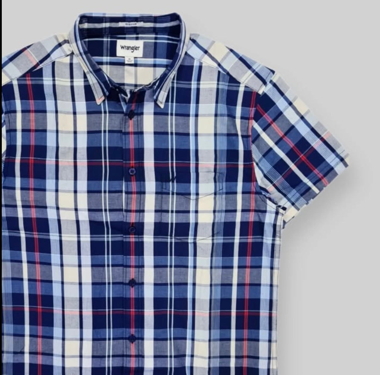 Wrangler Regular Fit Blue Check Cotton Short Sleeve Shirt