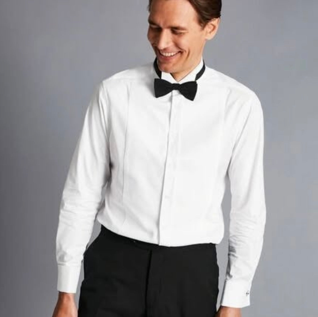 Charles Tyrwhitt Slim Fit White Egyptian Cotton Double Cuff Shirt With Wing Collar