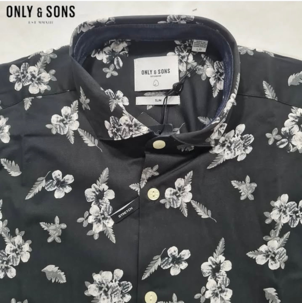 Only & Sons Slim Fit Black Pattern Button Cuff Shirt