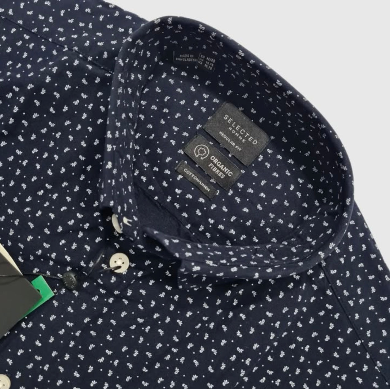 Selected Homme Regular Fit Navy Pattern Cotton/ Linen Blend Short Sleeve Shirt