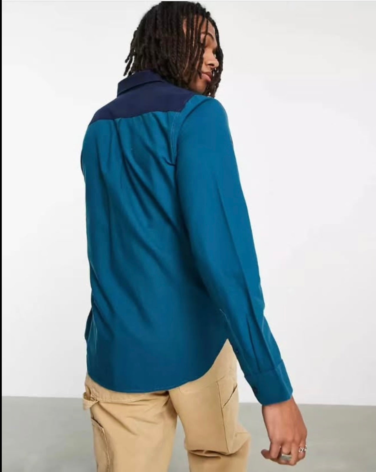 Vans Classic Fit Blue Colorblock Cotton Button Cuff Shirt