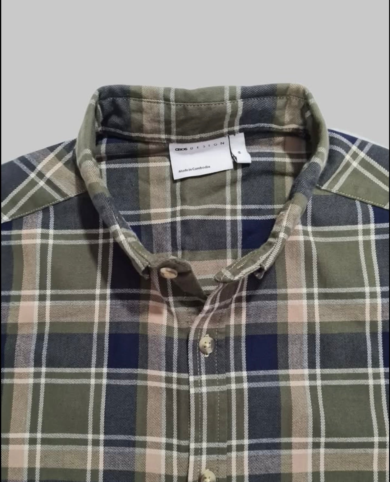 Asos Slim Fit Green Plaid Cotton Button Cuff Shirt
