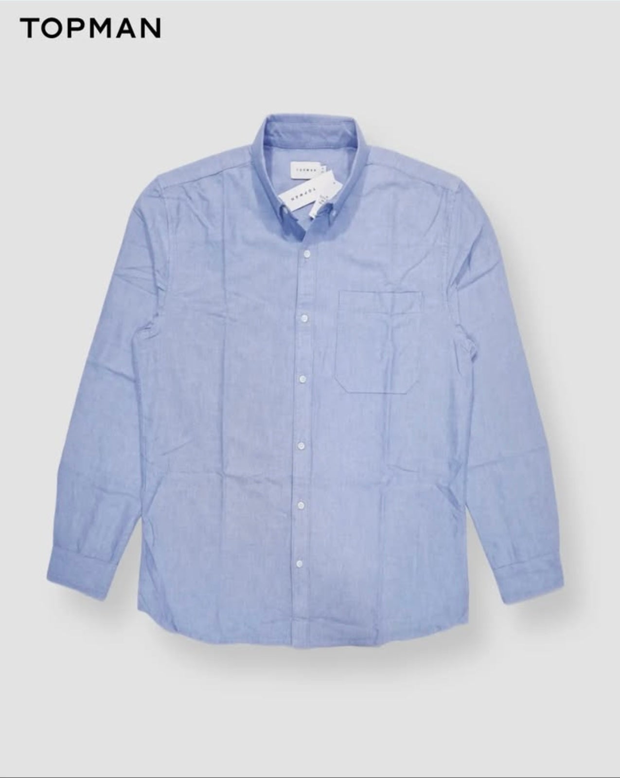 Topman Regular Fit Blue Oxford Cotton Button Cuff Shirt
