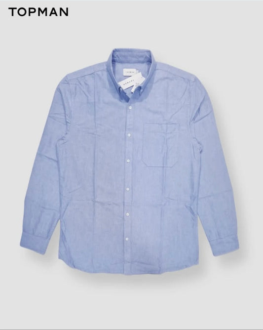 Topman Regular Fit Blue Oxford Cotton Button Cuff Shirt