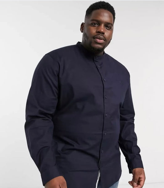 River Island Slim Fit Navy Cotton Button Cuff Shirt