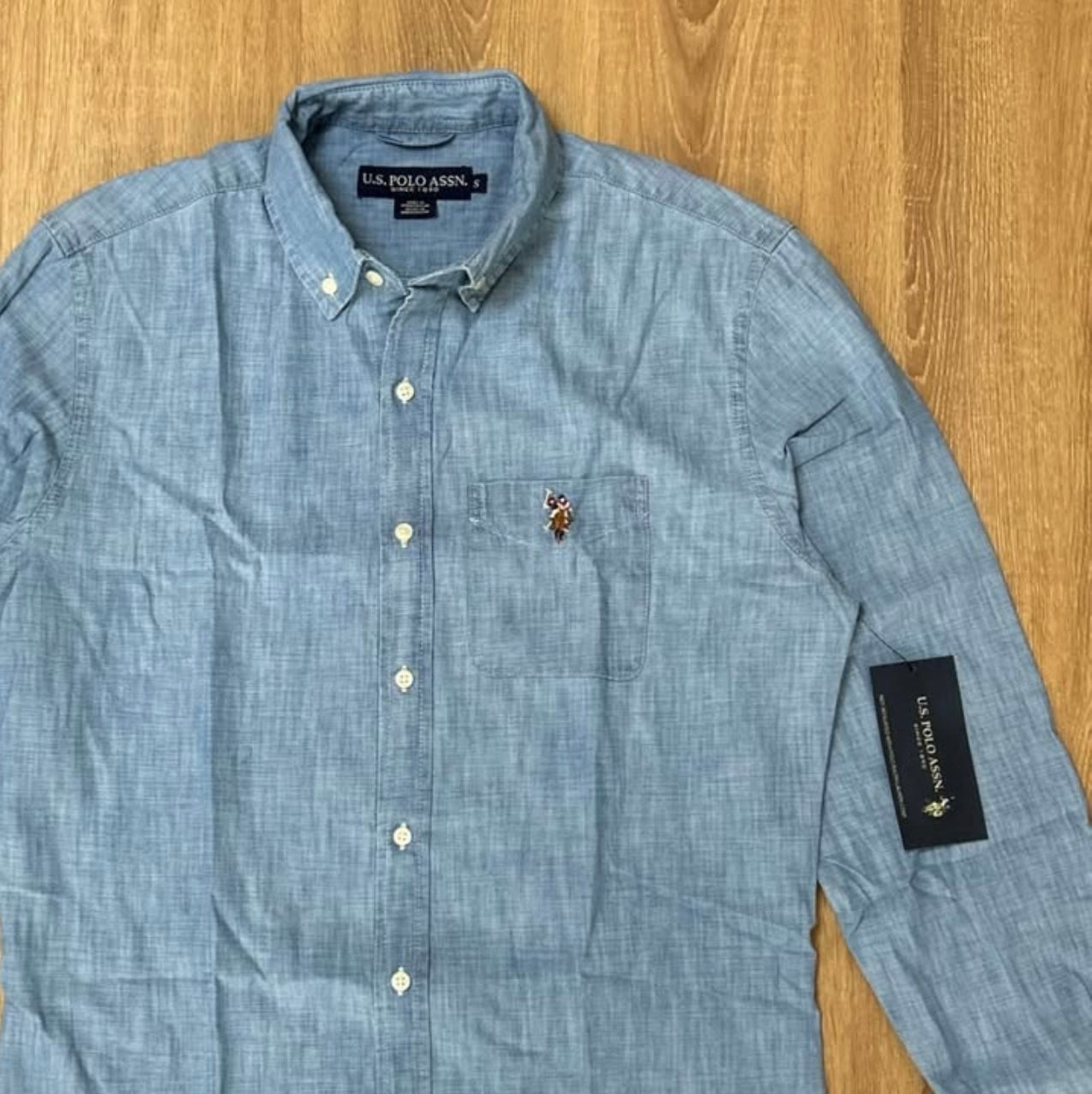 US Polo Assn Regular Fit Chambray Cotton Shirt in Blue
