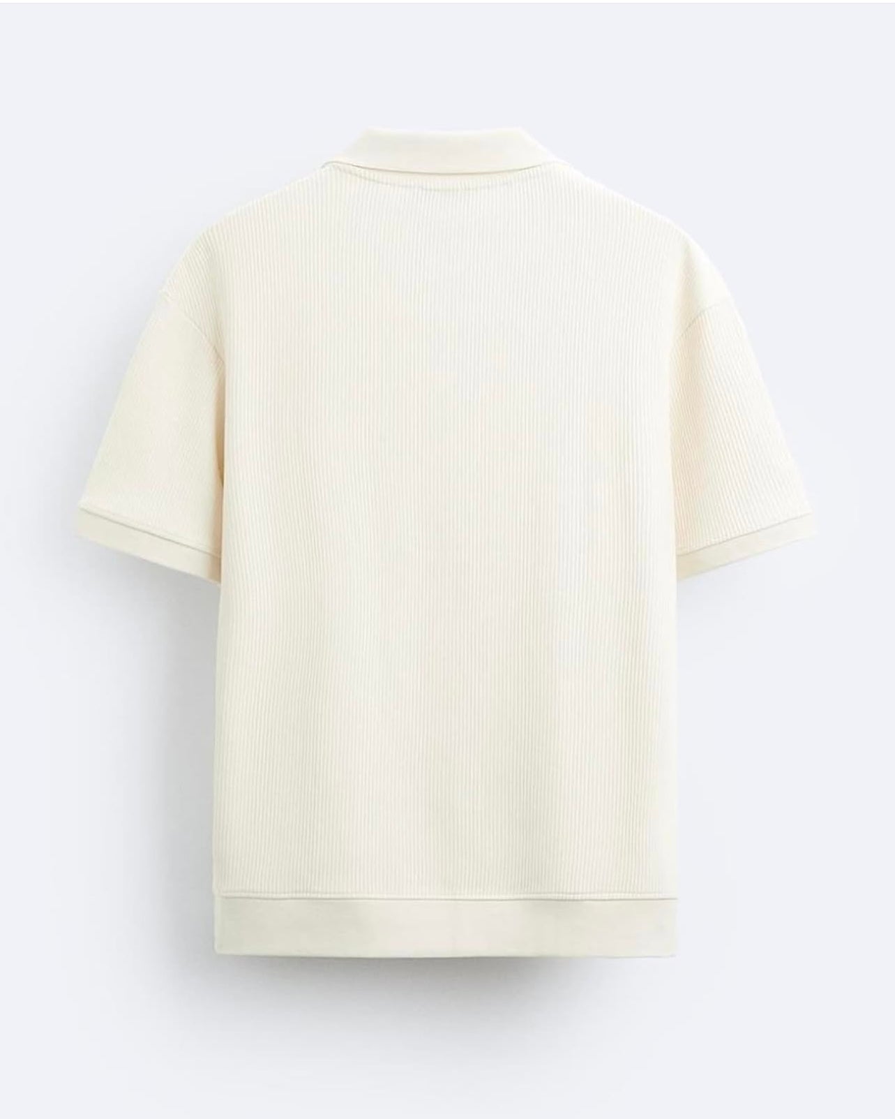 Zara Regular Fit Textured Ribbed Cotton Polo Shirt in Cream
