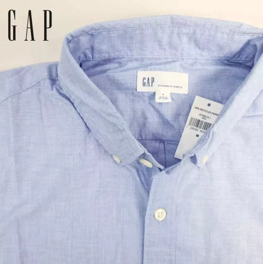 Gap Regular Fit Blue Plain Cotton Button Cuff Shirt