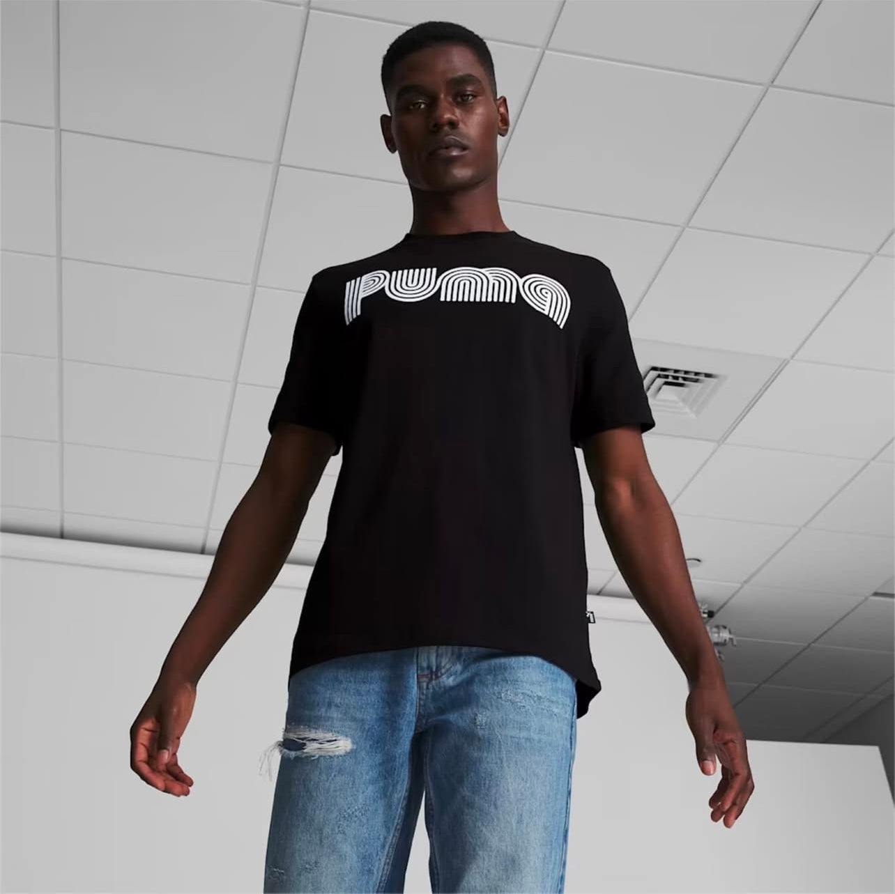 Puma Regular Fit Cotton T shirt in Black