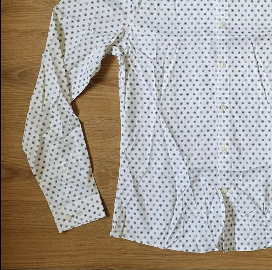 Asos Slim Fit White Pattern Cotton Button Cuff Shirt