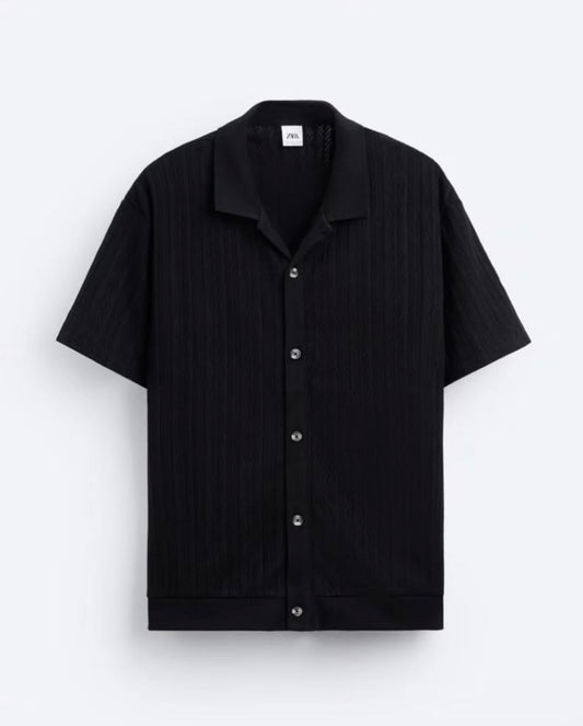 Zara Pointelle Shirt in Revere Collar
