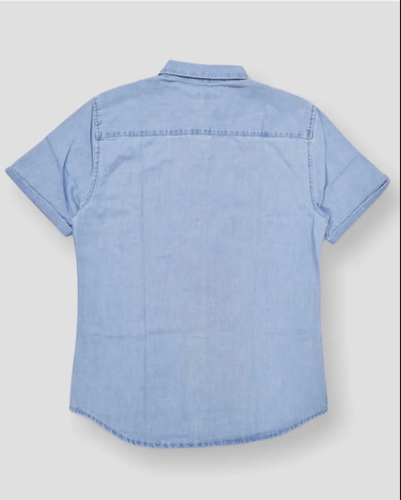New Look Regular Fit Blue Wash Denim Short Sleeve Shirt