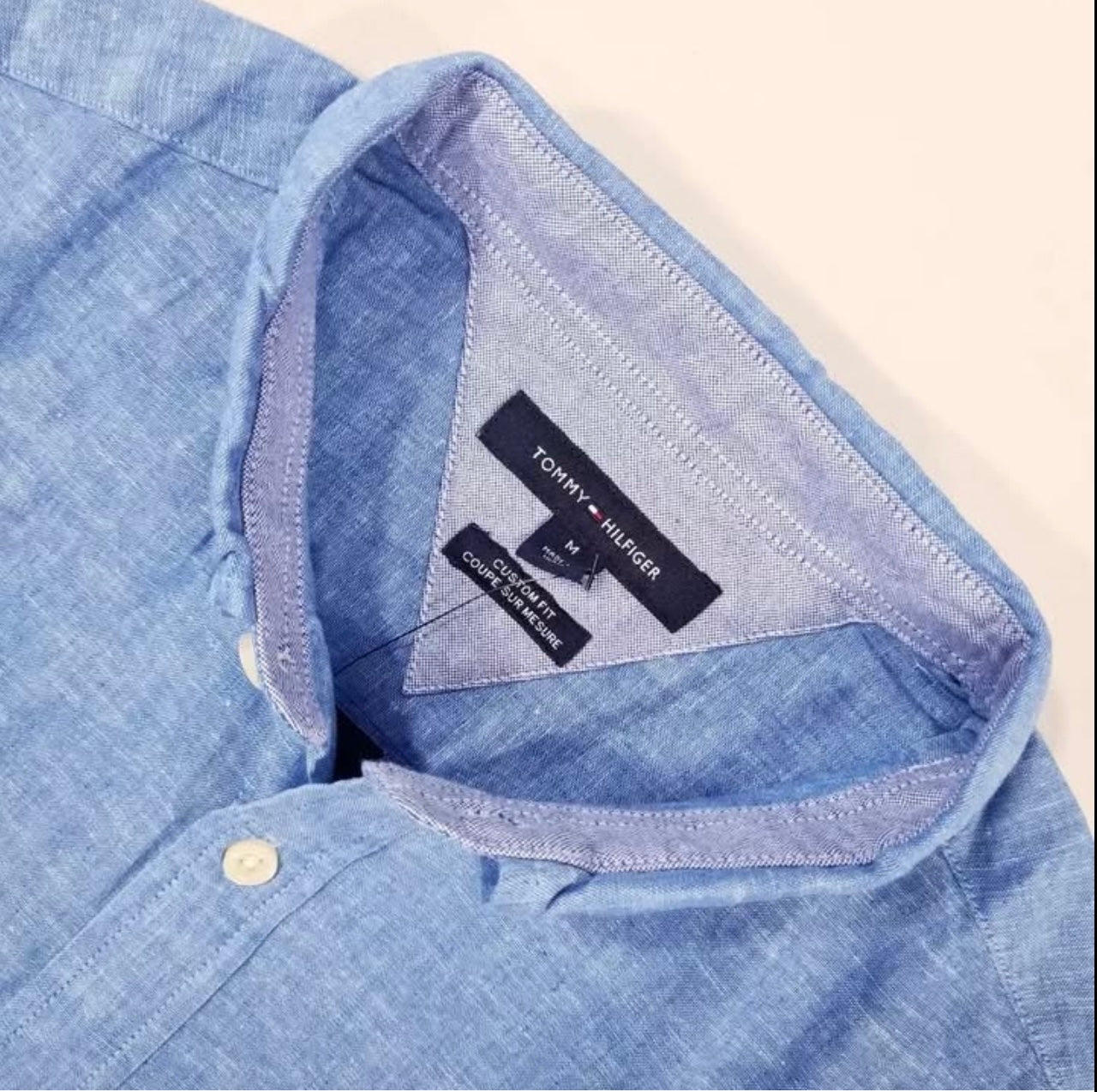 Tommy Hilfiger Custom Fit Linen Short Sleeve Shirt in Blue