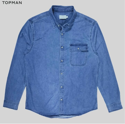 Topman Regular Fit Blue Denim Shirt