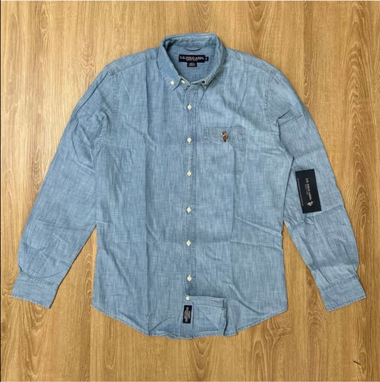 US Polo Assn Regular Fit Chambray Cotton Shirt in Blue