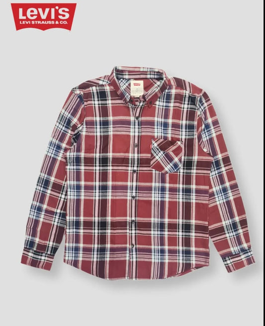 Levi’s Regular Fit Red Plaid Cotton Button Cuff Shirt