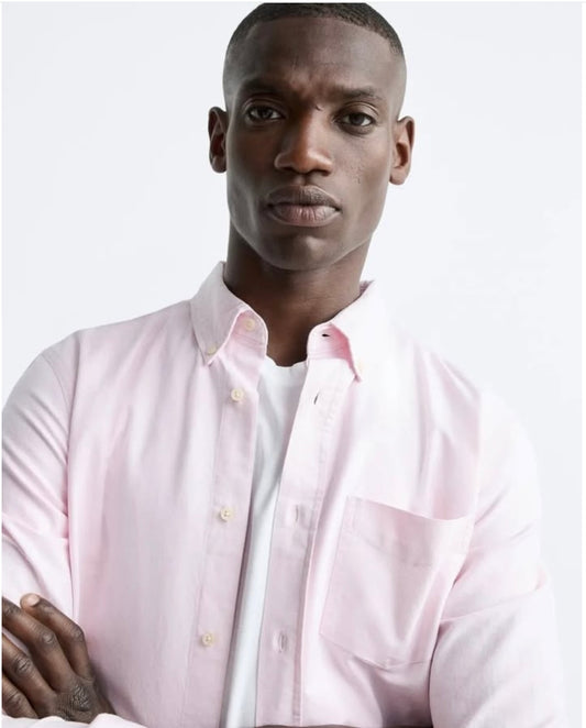 Zara Oxford Cotton Shirt in Pink