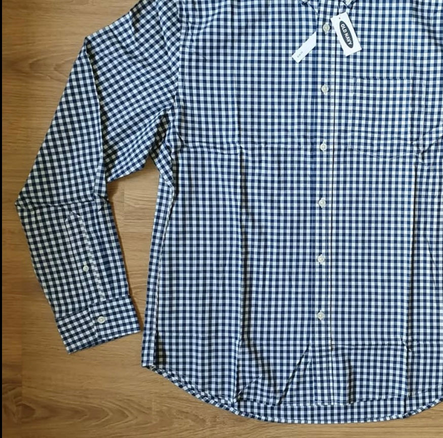 Old Navy Slim Fit Blue Check Cotton Button Cuff Shirt