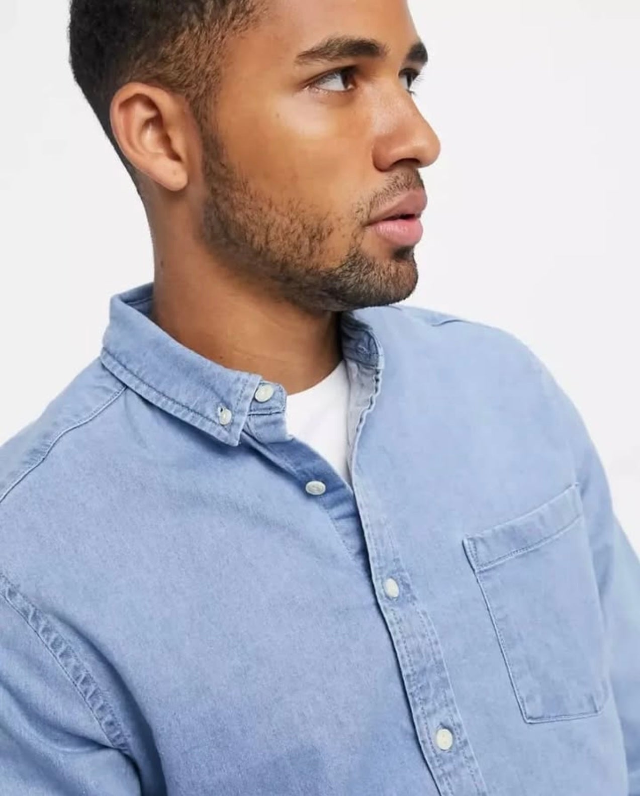 Asos Slim Fit Blue Wash Denim Button Cotton Cuff Shirt