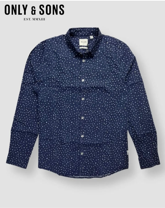 Only & Sons Slim Fit Blue Pattern Cotton Button Cuff Shirt