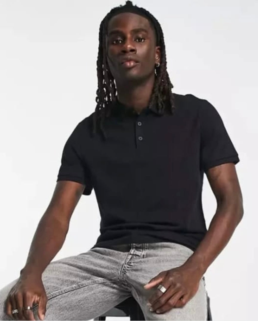 Asos Regular Fit Cotton Polo Shirt in Black