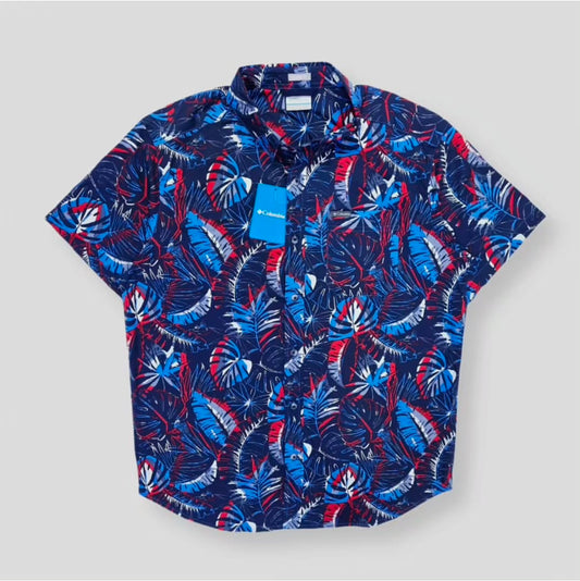 Columbia Regular Fit Blue Pattern Cotton Short Sleeve