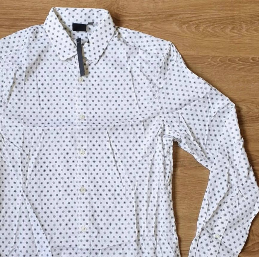 Asos Slim Fit White Pattern Cotton Button Cuff Shirt