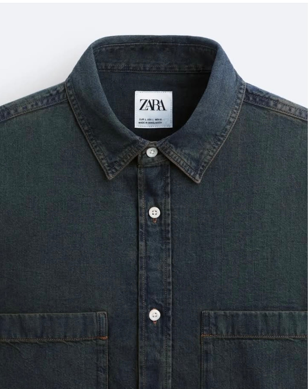Zara Denim Shirt in Green/ Blue Wash