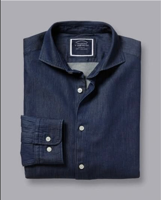 Charles Tyrwhitt Slim Fit Navy Denim Button Cuff Shirt