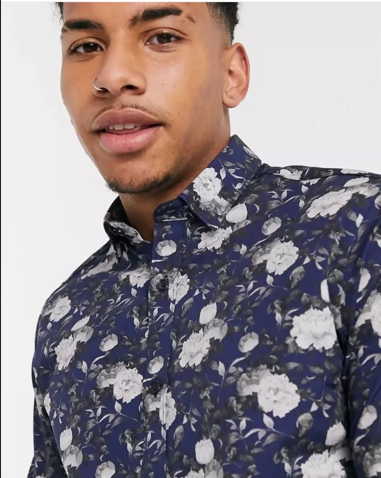 Selected Homme Slim Fit Navy Pattern Cotton Button Cuff Shirt