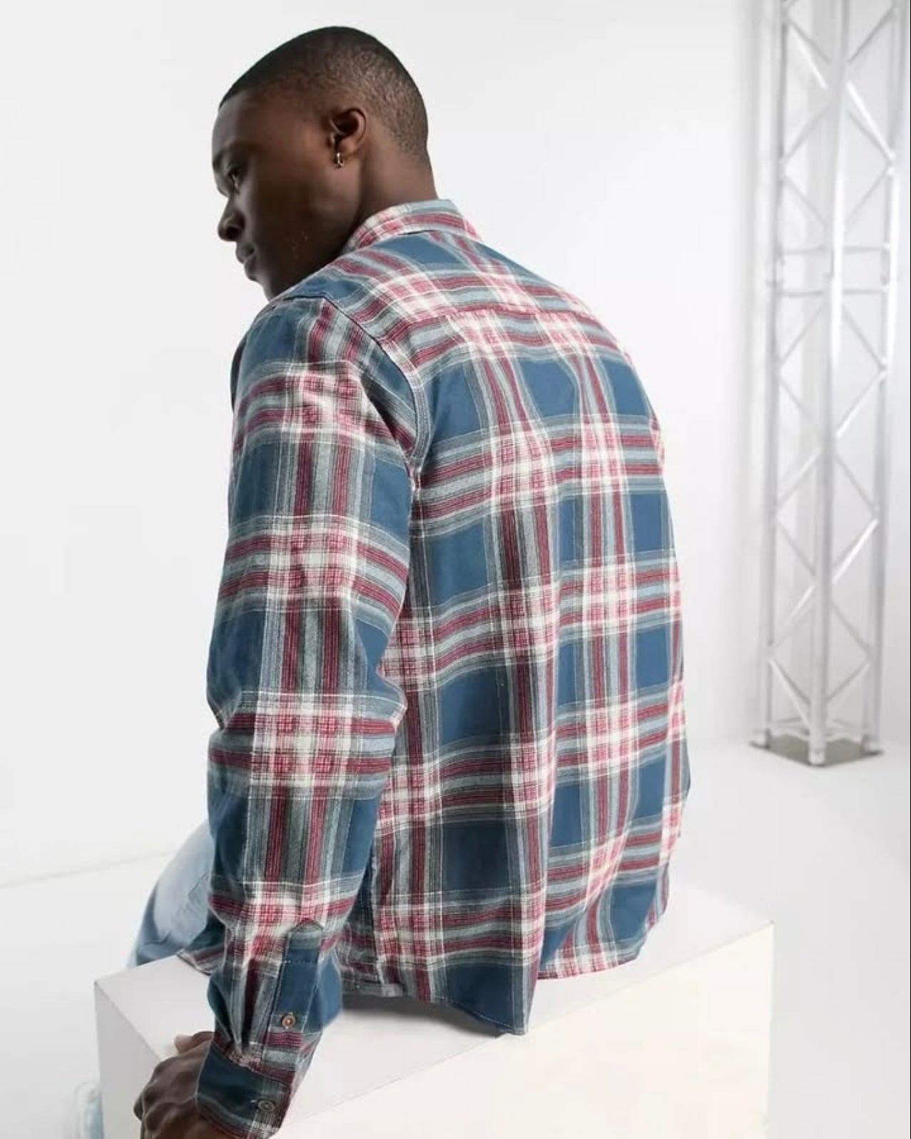 Brave Soul Regular Fit Blue Check Button Cuff Shirt