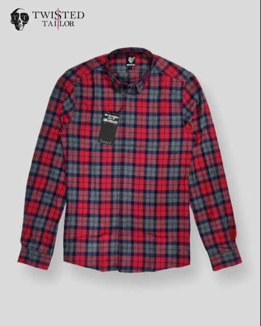 Twisted Soul Regular Fit Red Check Cotton Button Cuff Shirt