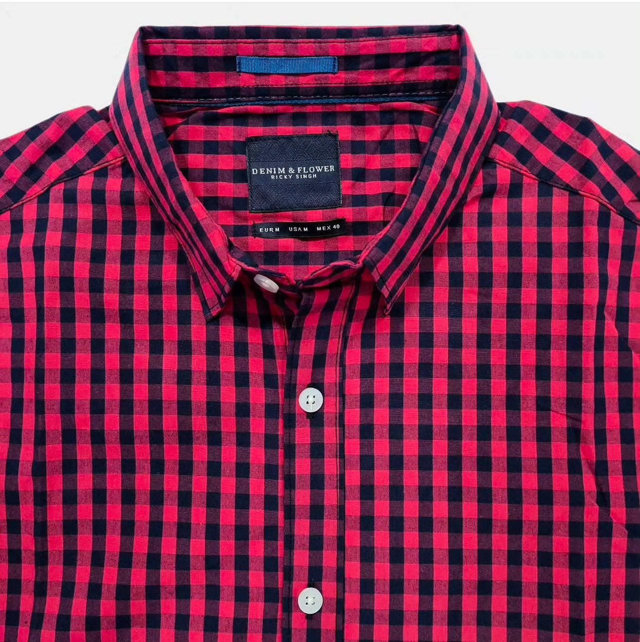 Denim & Flower Regular Fit Red and Black Check Cotton Shirt