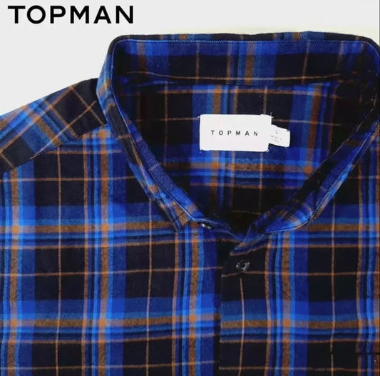 Topman Regular Fit Blue Plaid Short Sleeve Shirt