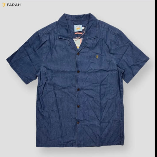 Farah Regular Fit Blue Denim Short Sleeve Shirt