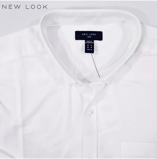 New Look Regular Fit White Plain Oxford Cotton Button Cuff Shirt