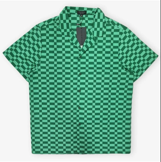 South Beach Regular Fit Green Pattern Shirt in Revere Collar