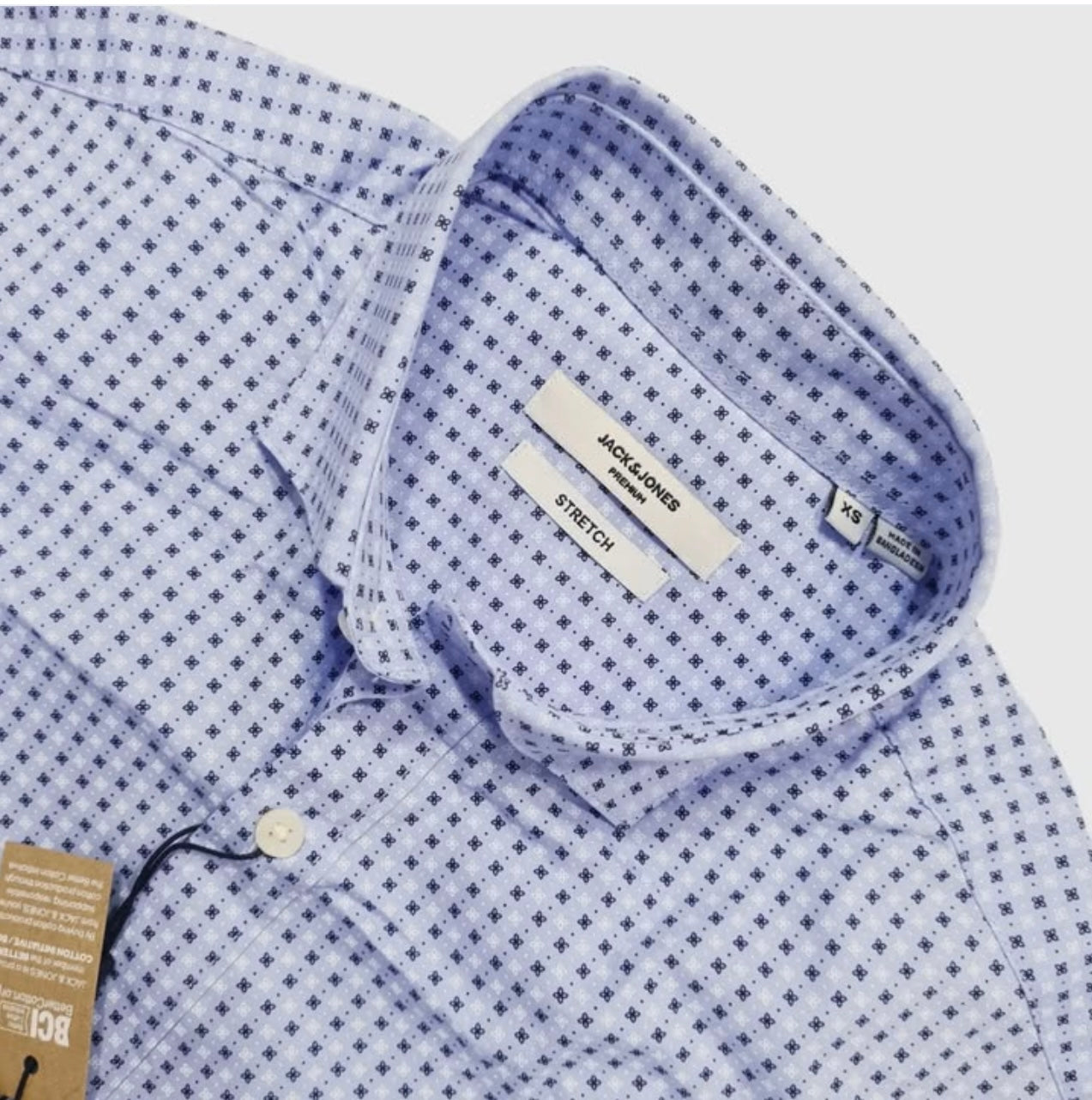 Jack & Jones Slim Fit Blue Pattern Button Cuff Shirt