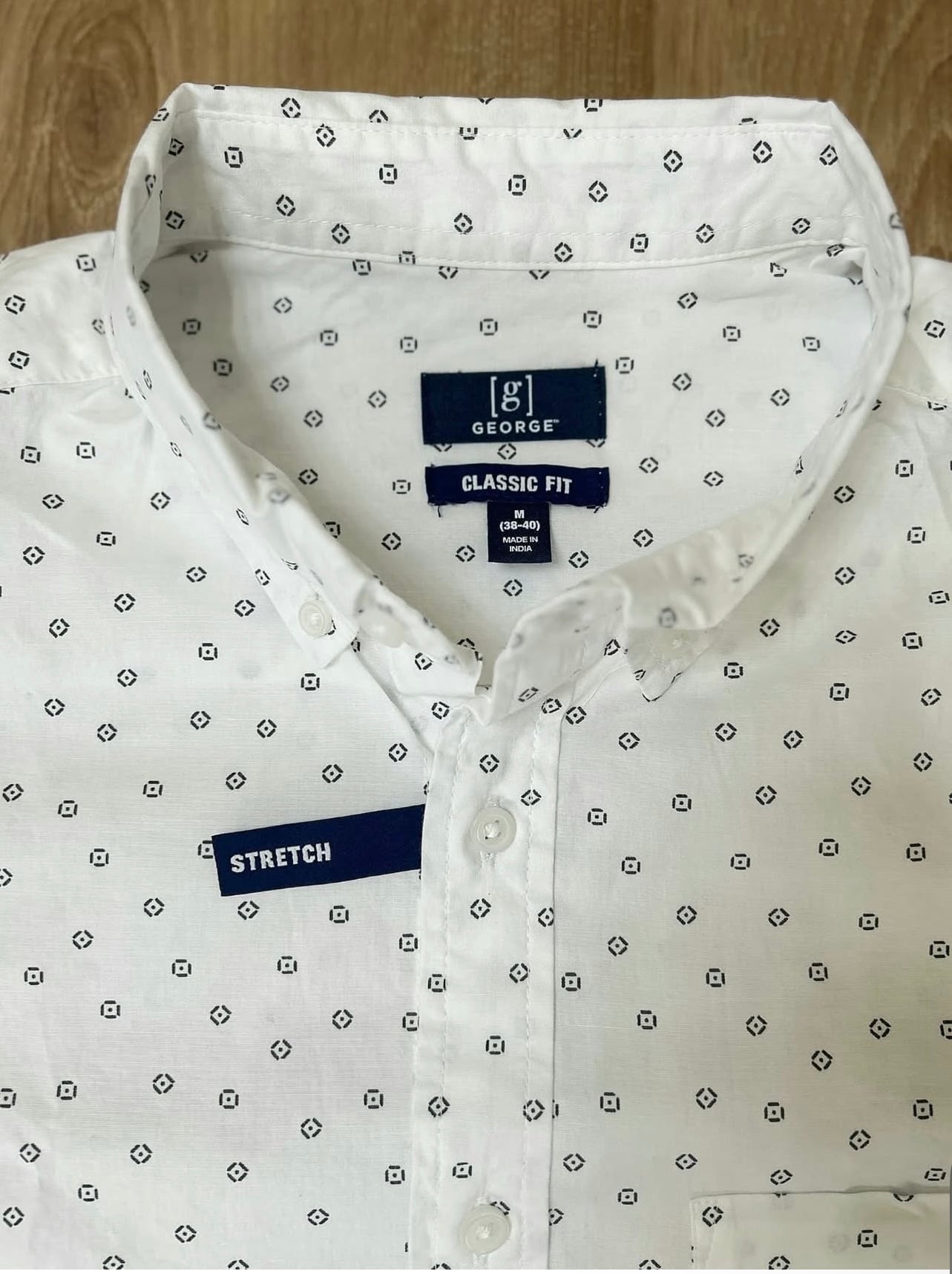 George Regular Fit Oxford Cotton Shirt in White Pattern