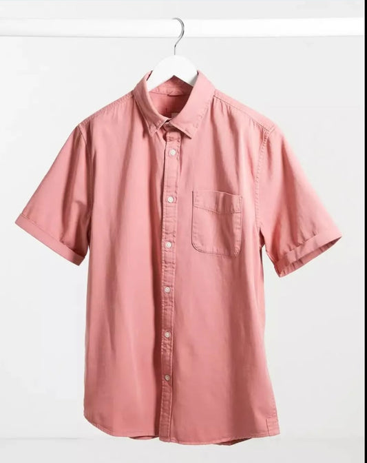 River Island Regular Fit Plain Cotton Twill Short Sleeve Shirt