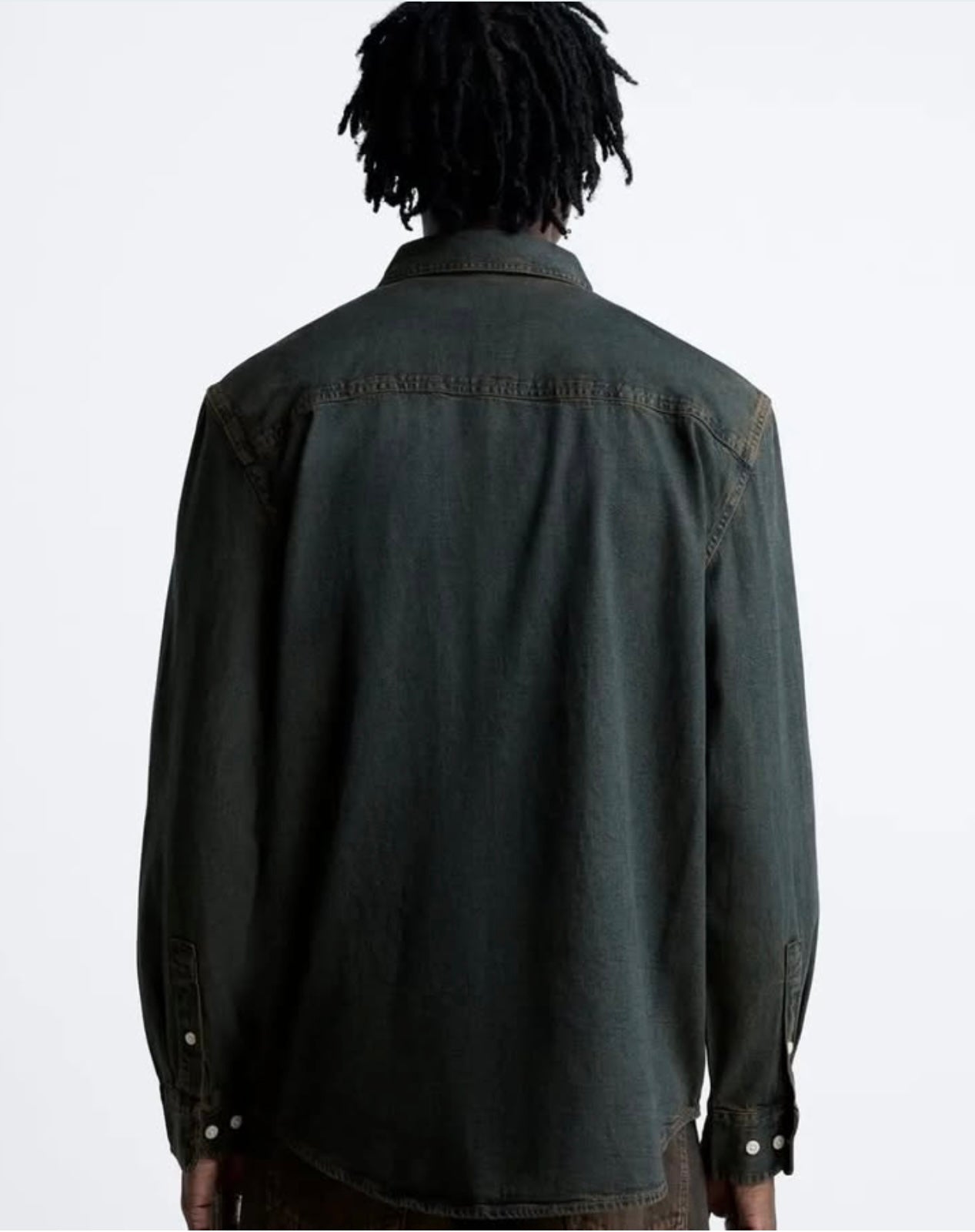 Zara Denim Shirt in Green/ Blue Wash