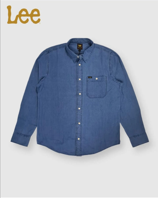 Lee Regular Fit Blue Cotton Button Cuff Shirt