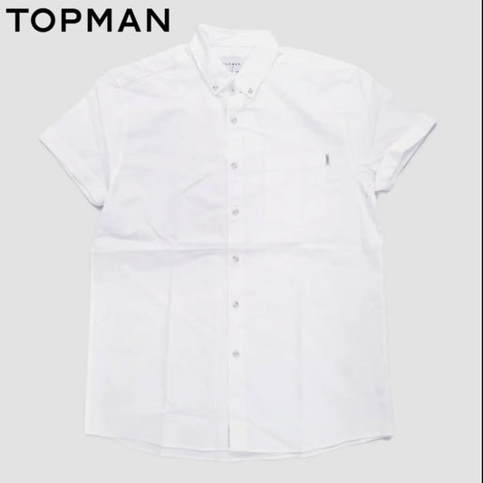 Topman Regular Fit White Plain Oxford Cotton Short Sleeve Shirt