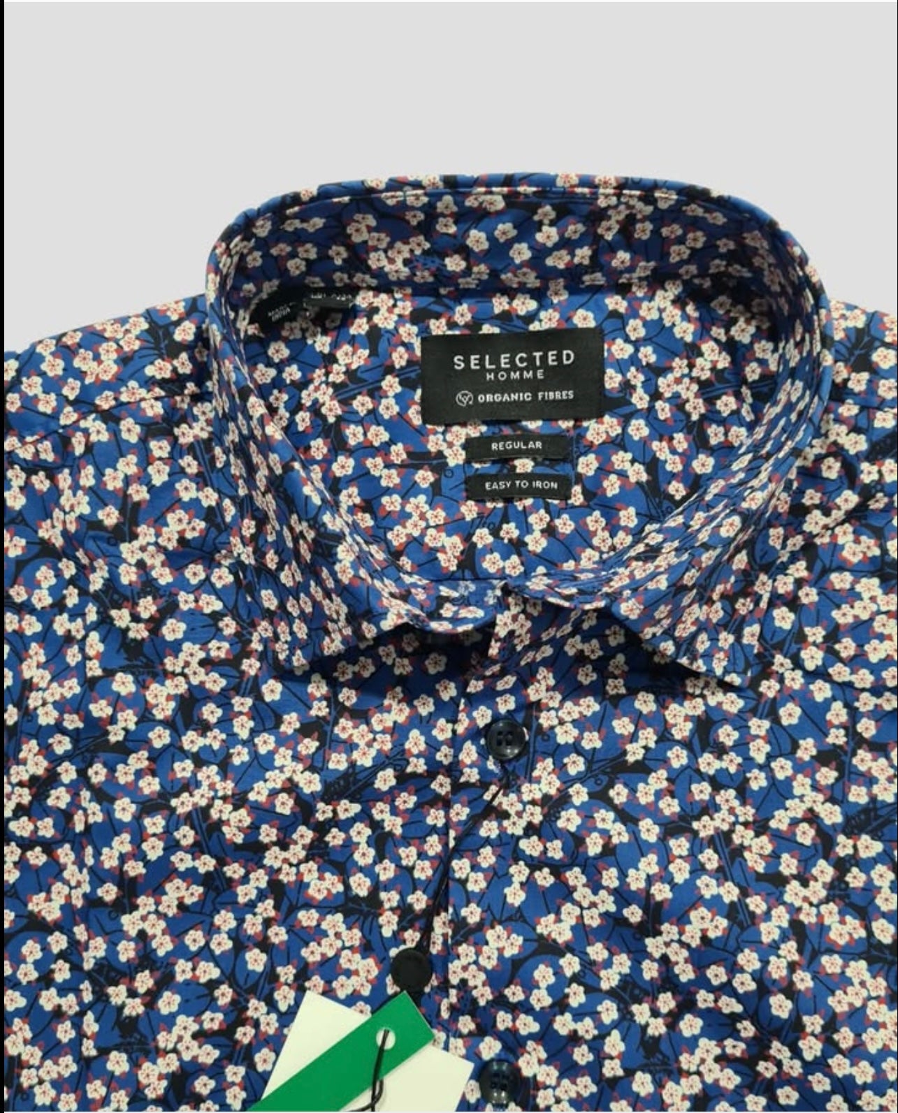 Selected Homme Regular Fit Navy Floral Cotton Short Sleeve Shirt
