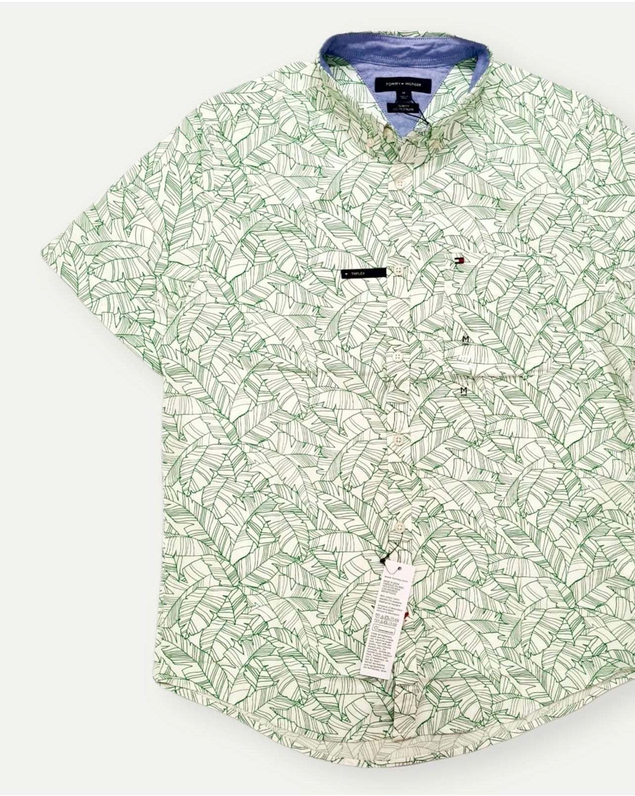 Tommy Hilfiger Green Pattern Cotton Short Sleeve Shirt