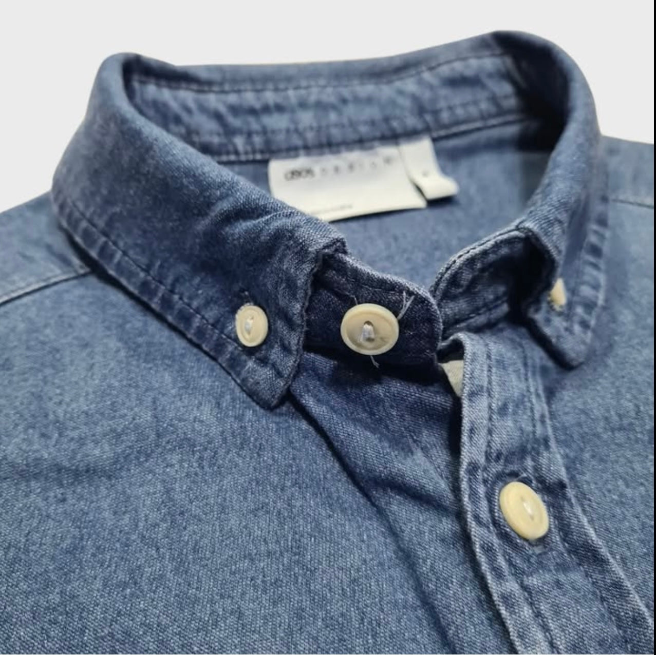 Asos Slim Fit Blue Wash Denim Short Sleeve Shirt
